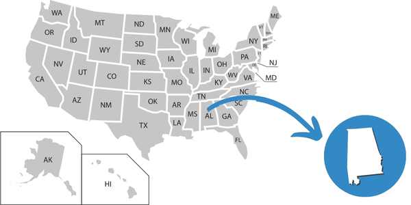 Alabama in den Vereinigten Staaten von Amerika