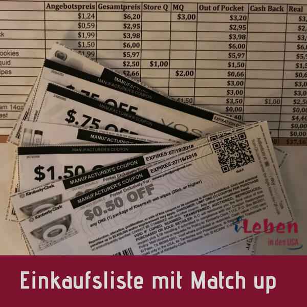 Einkaufsliste mit Matchup um zu couponen